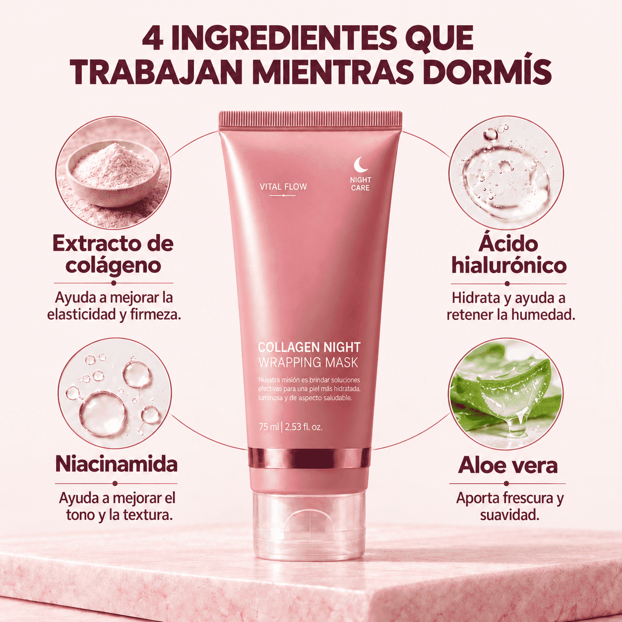 Vital Flow® Tratamiento Nocturno para Líneas de Expresión y Firmeza, sin Agujas